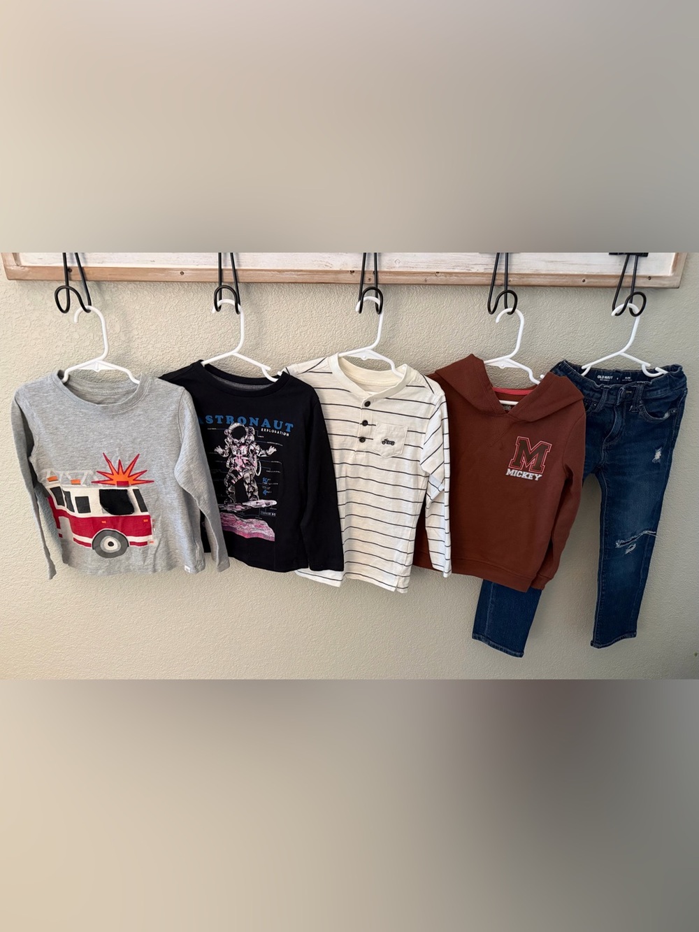 Boys 4T/5 XS Long Sleeve Tees, Disney 5T Hoodie, Old Navy Sz 6 Slim Stretch Jean